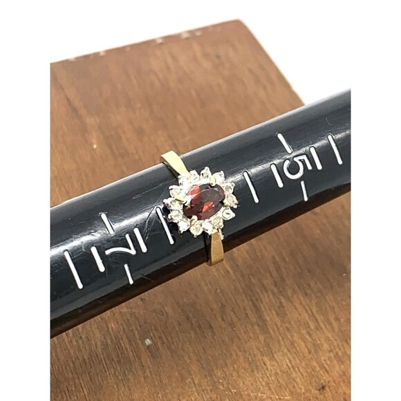 Red Gemstone Diamond Cocktail Ring 10k Yellow Gold Women's Estate Size 6.25 - Picture 9 of 13